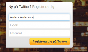 Registrera dig på Twitter - Fyll i namn