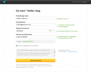bekräftelsesida på Twitter i samband med att du registrerar dig.