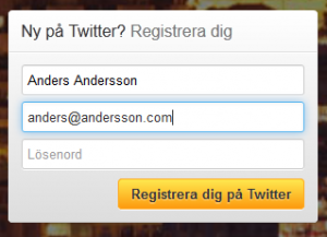 Fyll i din email-adress vid Twitteraktiveringen