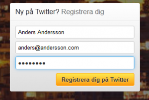 Fyll i ett önskvärt lösenord till ditt twitterkonto